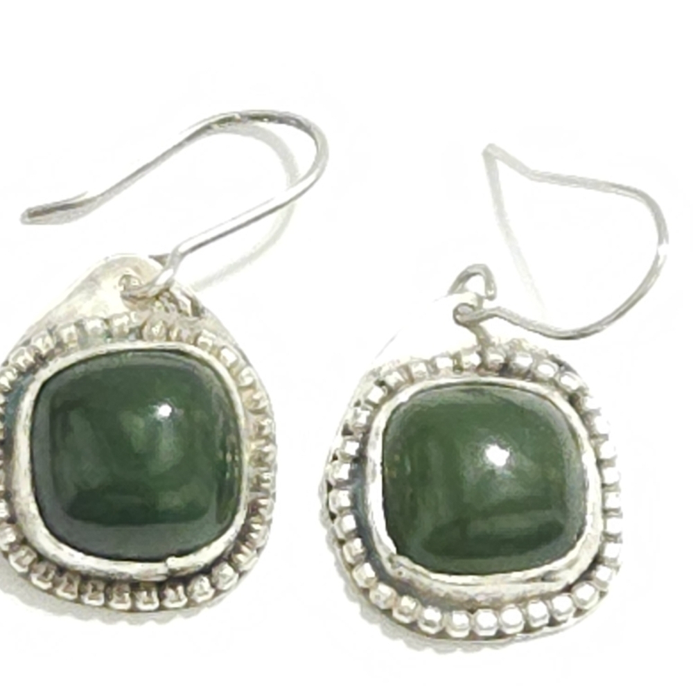 Vintage Sterling Silver Green Stone Dangle Earrings - Picture 3 of 4